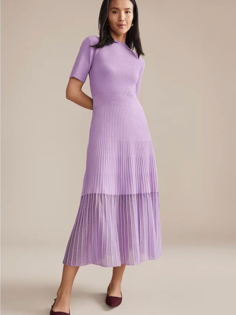 Ann Taylor Mock Neck Lilac Pleated Midi Dress